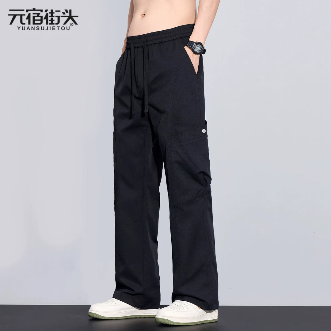 男士裤子春夏美式潮牌机能户外工装裤宽松直筒松紧腰冲锋裤男春季