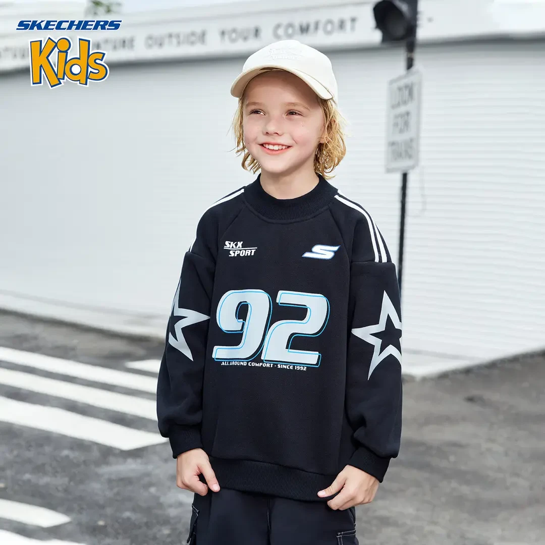 Skechers Kids斯凯奇儿童中大童装新款卫衣加绒打底H425B061【ZL】