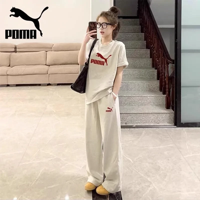 品牌正品运动服套装女夏季2025新款小个子宽松纯棉短袖长裤两件装