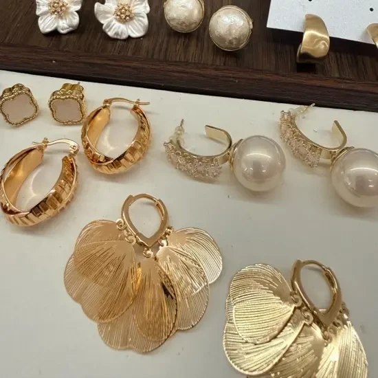 铜合金仿珍珠耳饰 紫色金色千金风耳钉ins精致（熊猫饰品）