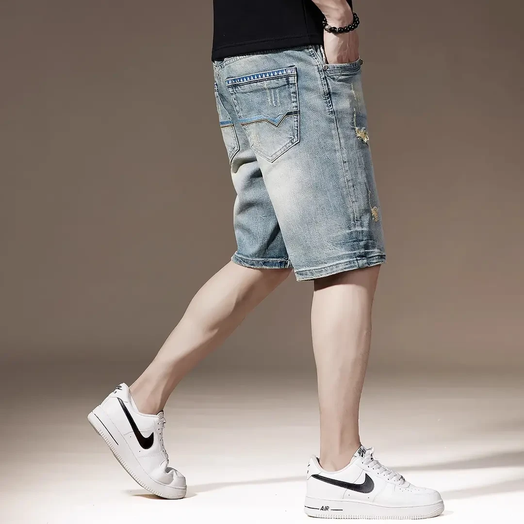 Cebrodz美式运动拼接针织短裤男夏季新款宽松直筒五分休闲中裤男