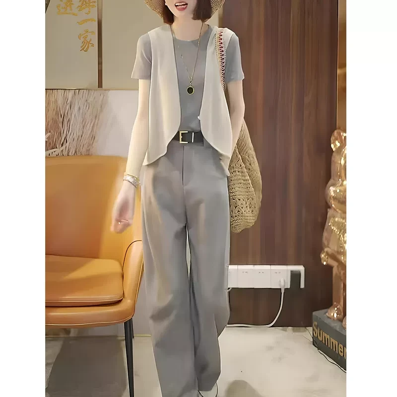 清仓捡漏-今年流行夏季套装时尚梨形穿搭干练气质休闲三件套装女