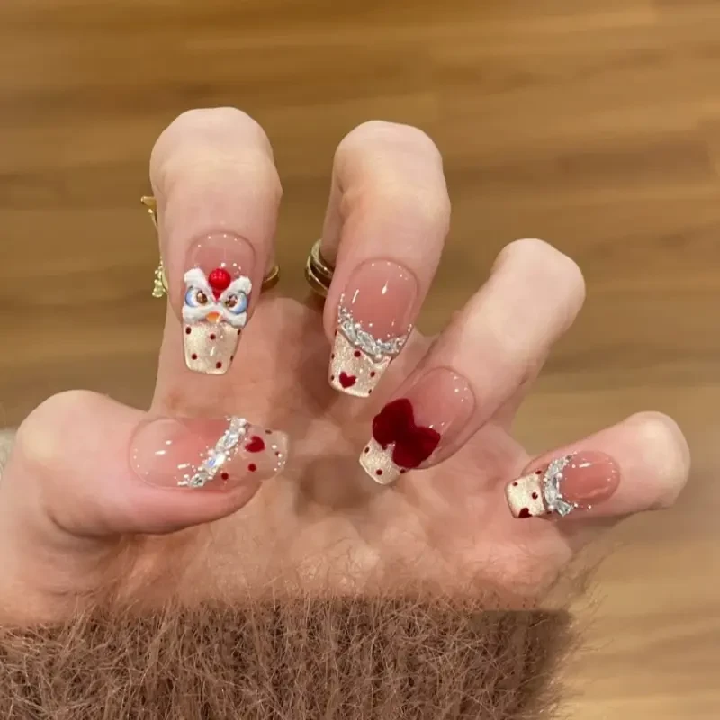 【心悦醒狮】气质纯欲高级复古返潮开运新年纯手工穿戴甲醒狮可爱