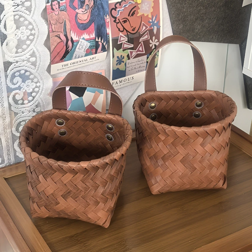 小单挂葱姜蒜筐仿藤墙挂式手工美式轻奢挂篮多肉花盆玄关钥匙盒