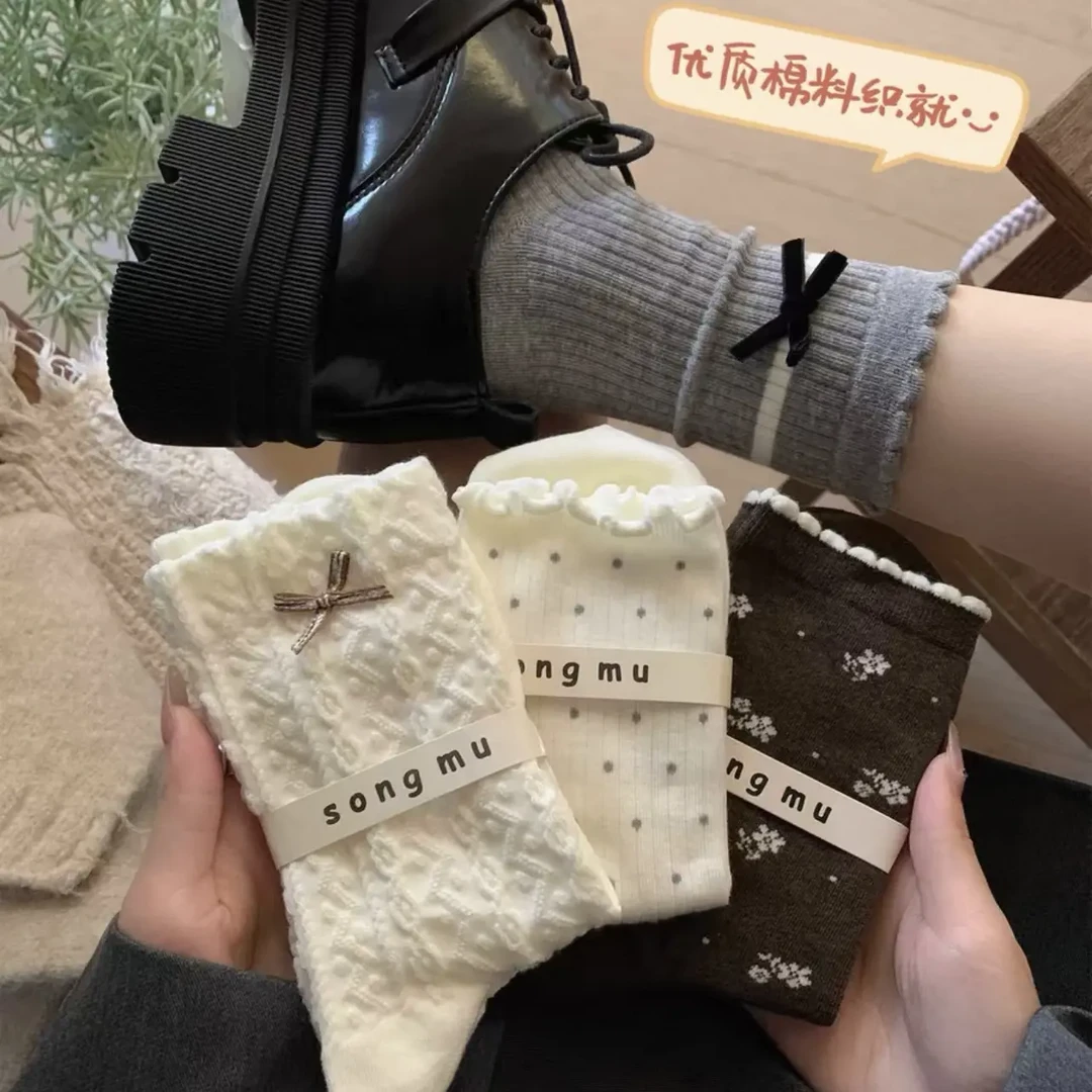 ［自选链接］袜套清货韩系花边蝴蝶结装饰百搭女袜秋冬季