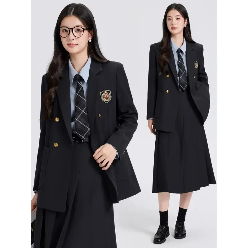 春秋款学院风黑色西装套装裙2025新款高级感职业正装宽松西服外套