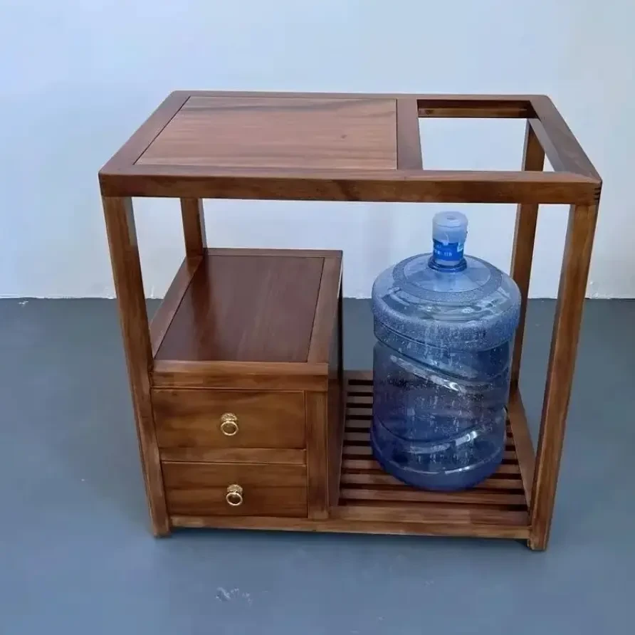 南美胡桃实木简约茶车下双抽开孔茶水柜边几家用茶桌烧水一体柜