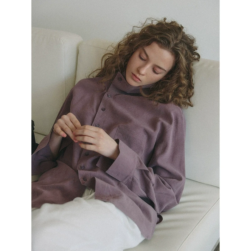 popchrio◆设计感护士立领长袖衬衫宽松休闲衬衣上衣女春季新品