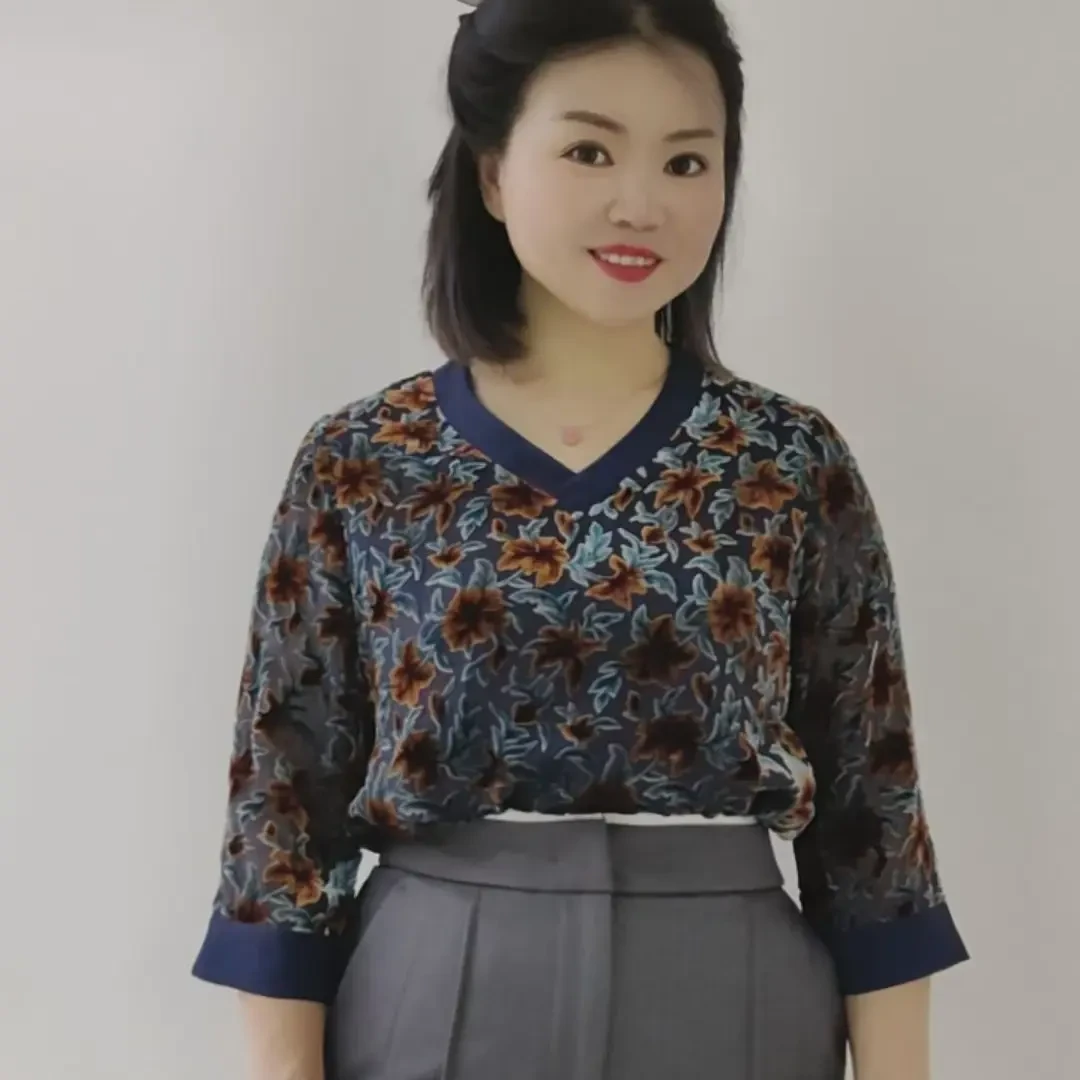 V领高贵洋气九分袖短款长袖上衣