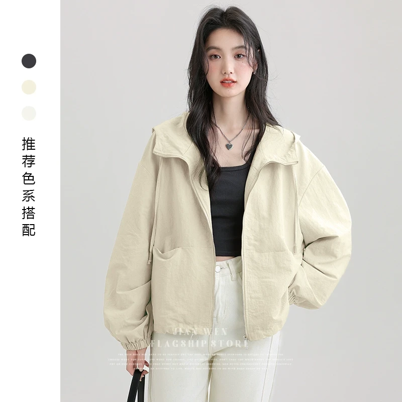 2025春秋新款连帽防风外套女宽松设计感长袖上衣小个子短款外套潮
