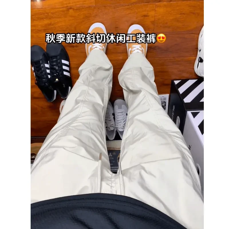 2025美式基础斜切休闲裤男新款显瘦显高潮流宽松直筒工装直筒长裤