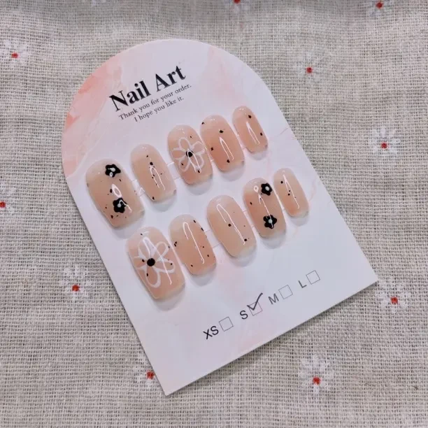 显白高级感透色小花波点纯手工穿戴甲美甲贴片