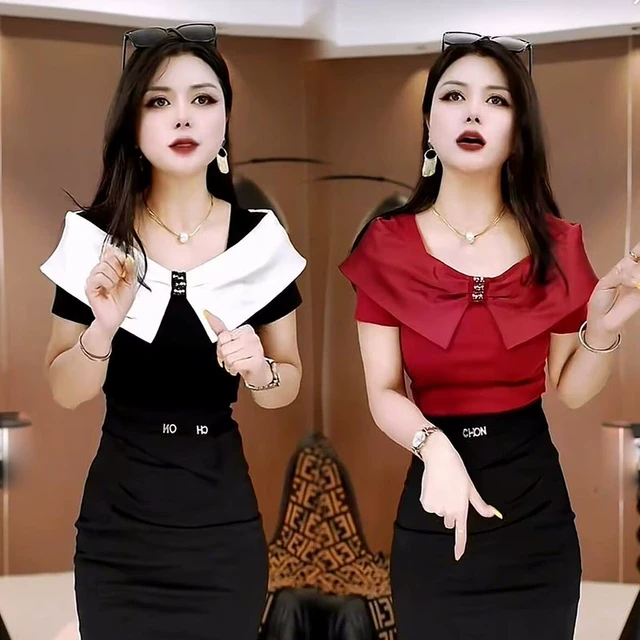 法式轻奢高级感方领洋气百搭短袖T恤女2025夏季新款别致拼接上衣