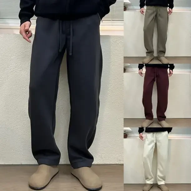 【专柜品质】男士纯色休闲裤春夏百搭弹力直筒显高街瘦系绳长裤男