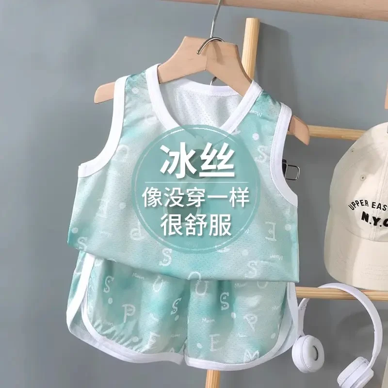 宝宝儿童套装中小童装夏季新款男女童卡通薄款无袖背心短裤套装潮