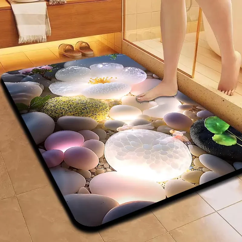 防滑脚垫5D卫生间立体吸水防滑速干硅藻泥地垫高档浴室吸水地垫