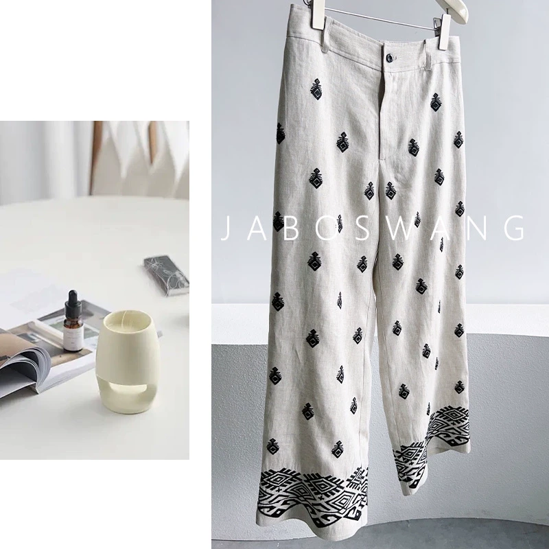 K220飞鸟亚麻裤2025夏季新款时尚百搭高腰显瘦直筒裤女