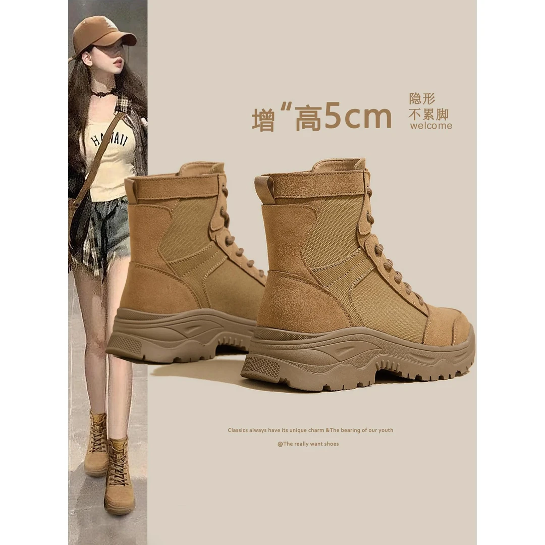 意尔康世家官方厚底马丁靴女款2025新款秋季户外登山鞋女帆布短靴