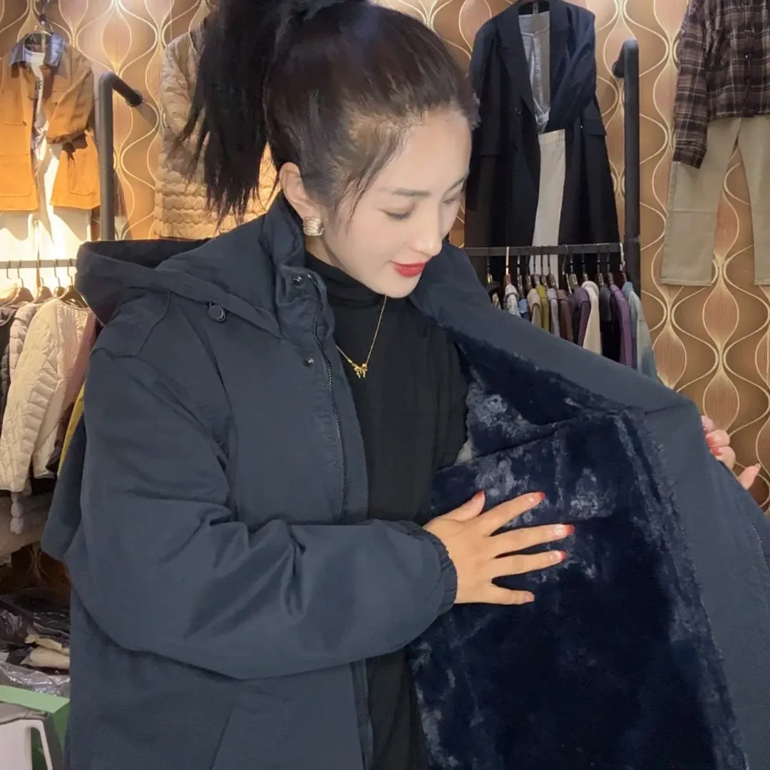 韩尤简同款百搭休闲风衣带绒的外套