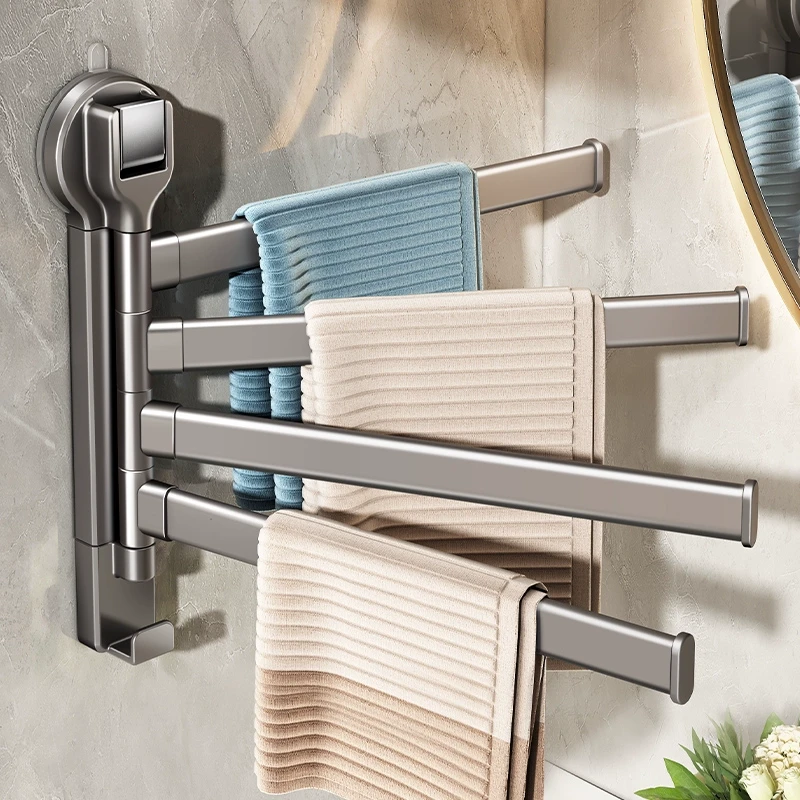 吸盘旋转毛巾架卫生间免打孔壁挂多杆浴室浴巾挂架置物架毛巾挂杆