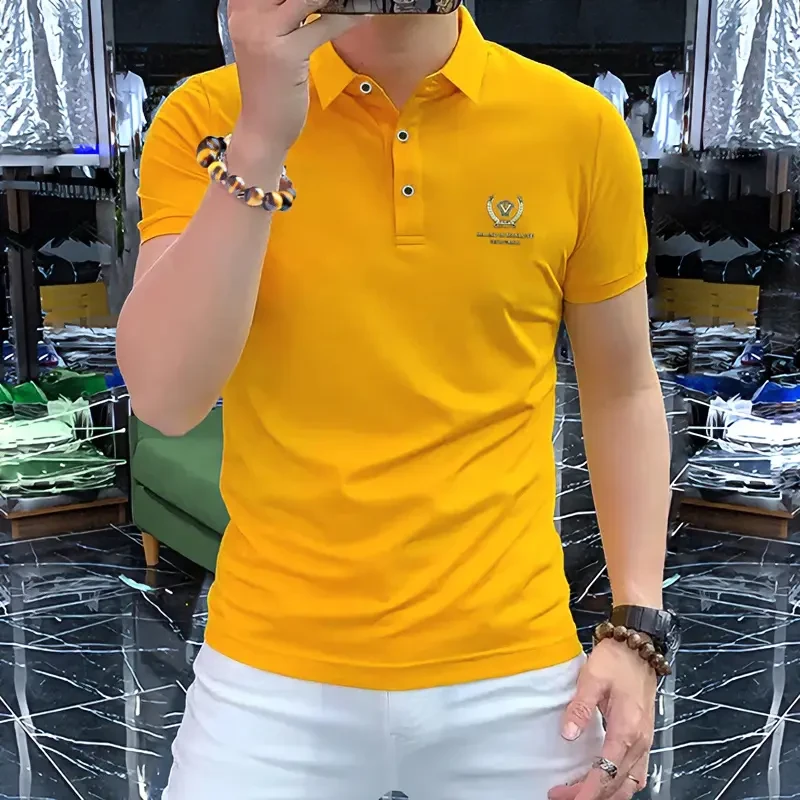夏季男装翻领polo衫修身印花短袖T恤衫帅气带领透气男士商务上衣