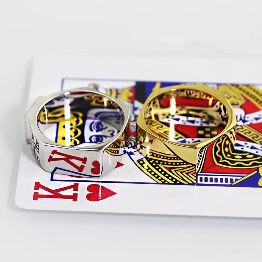 六边形钛钢戒指男士高清反光看认牌扑克时尚潮流魔术道具