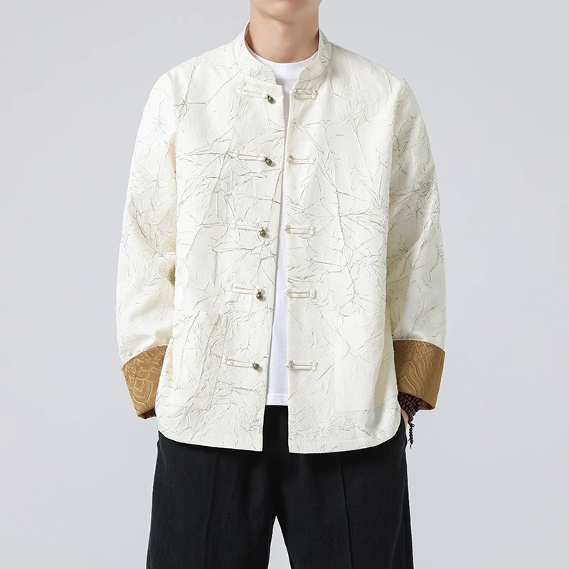 春季中国风复古夹克男新中式立领铜扣唐装男青年大码汉服外套男装