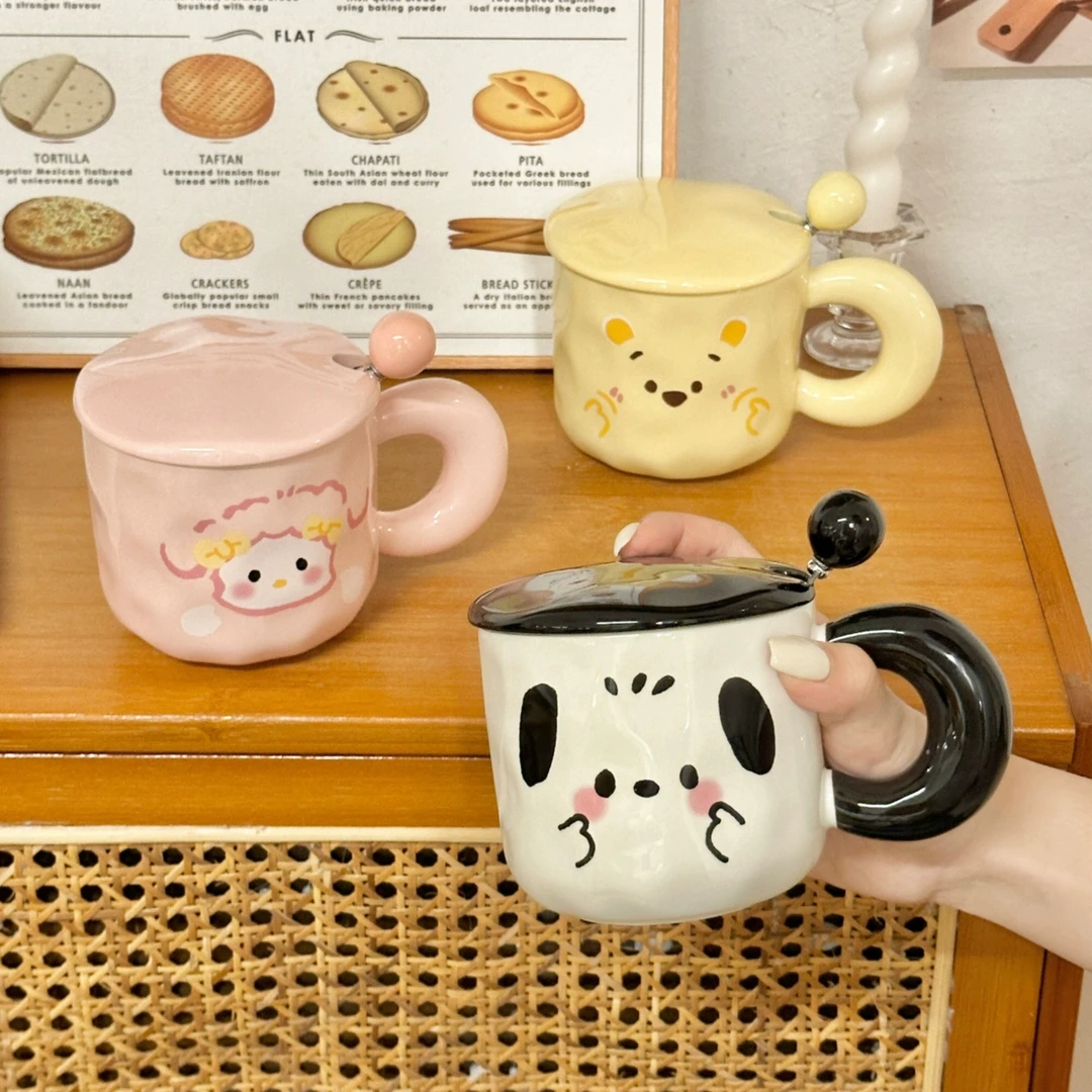 水杯可爱高颜值女生杯子带盖带勺子陶瓷情侣款马克杯办公室咖啡杯