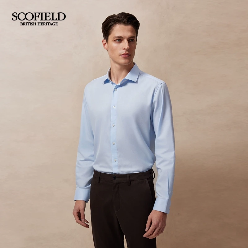 SCOFIELD男装25年夏季新款简约时尚通勤棉质小温莎领纯色休闲衬衫