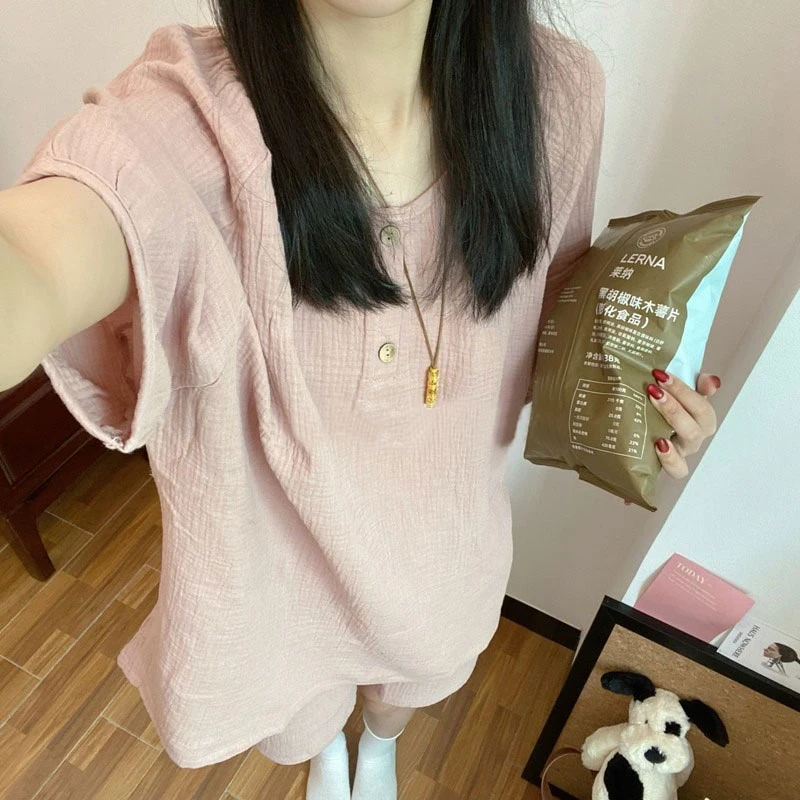 睡衣女夏季短袖短裤半开衫云朵棉网红高档可外穿女士家居服套装夏