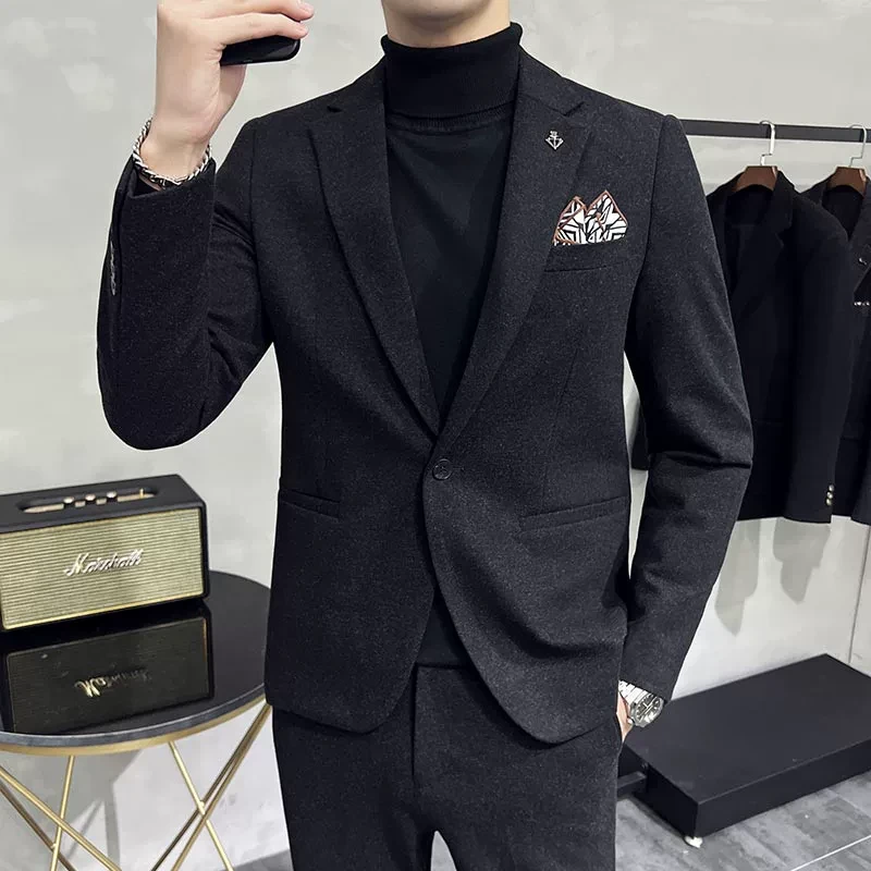 【气质毛呢保暖套装】小西装商务修身韩版秋冬西服套装英伦套装