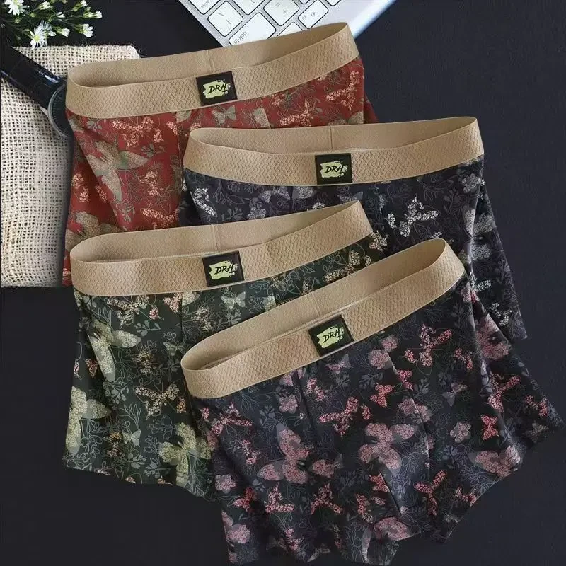 10A抗菌男士内裤迷幻蝶印花新款平角裤舒适宽松透气中腰平角裤衩