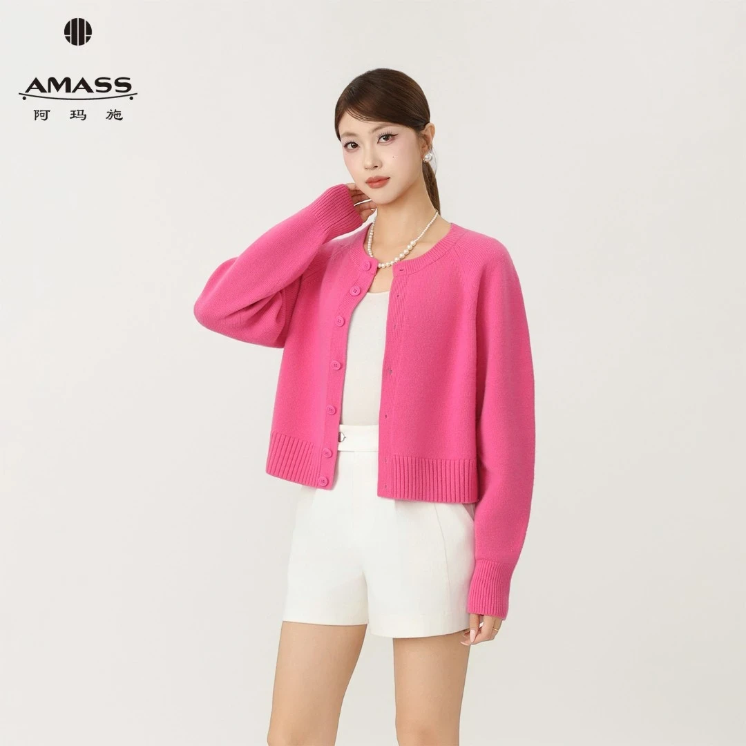 AMASS/阿玛施新款慵懒风开衫绵羊毛松弛感圆领针织衫548033
