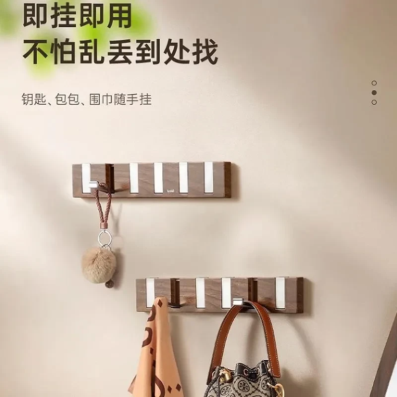 家用免打孔黏钩衣帽架门后挂衣架玄关原木色桃木色钢琴键衣服挂钩