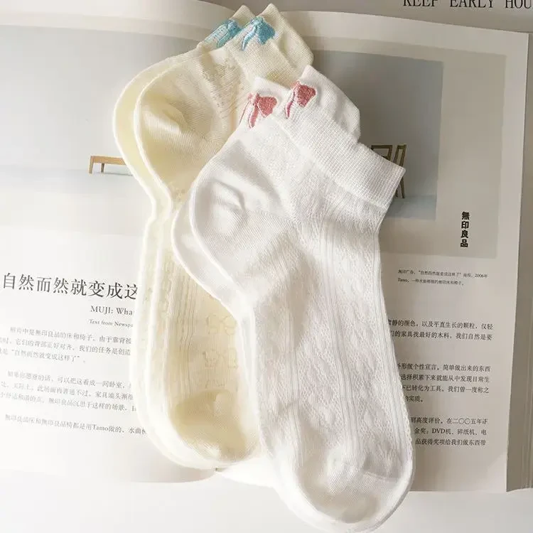 【6双装】ins韩系蝴蝶结袜女miu风少女夏季薄款网眼低帮透气短袜st