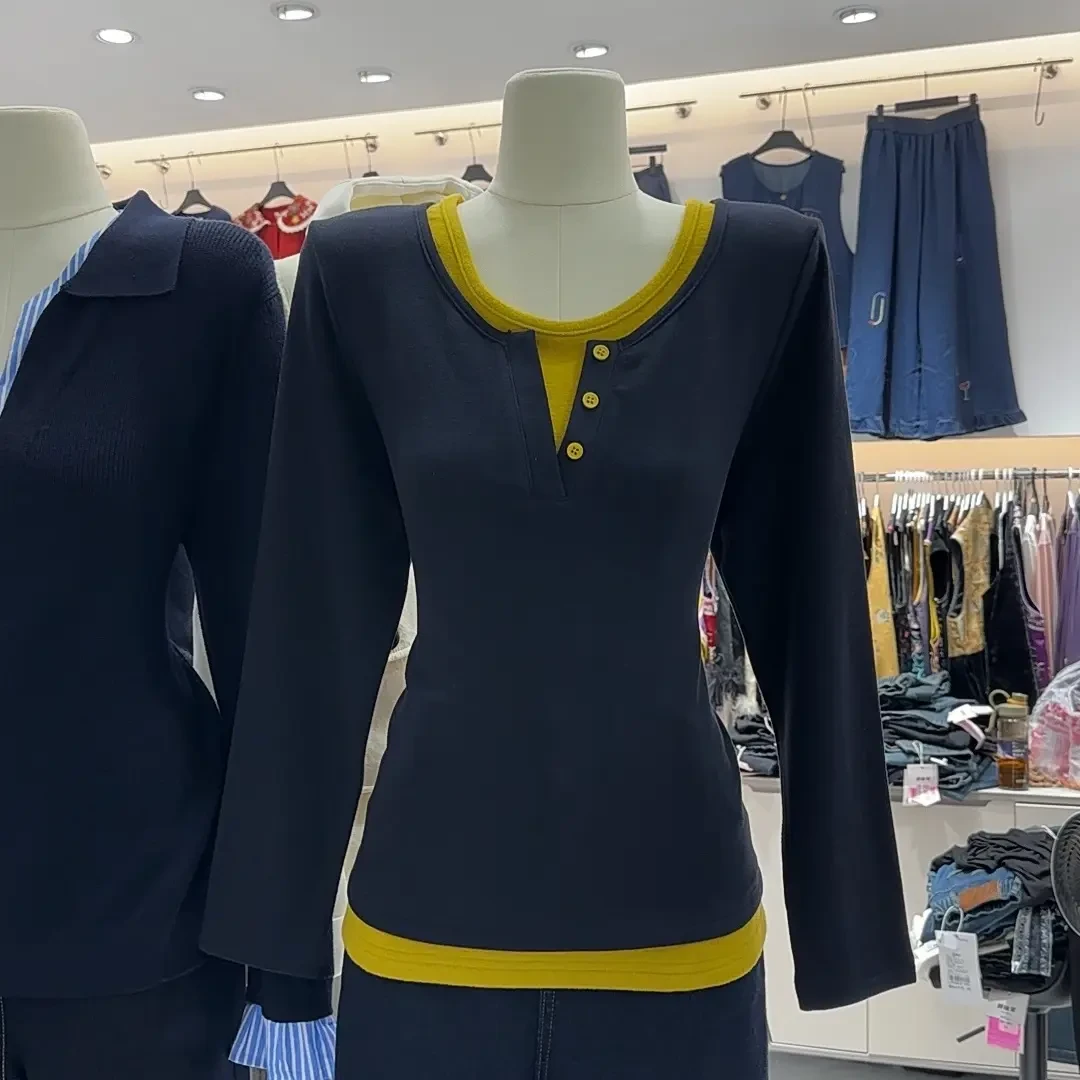 羊绒打底衫130-220斤韩系通勤法式休闲风女T恤蓝色