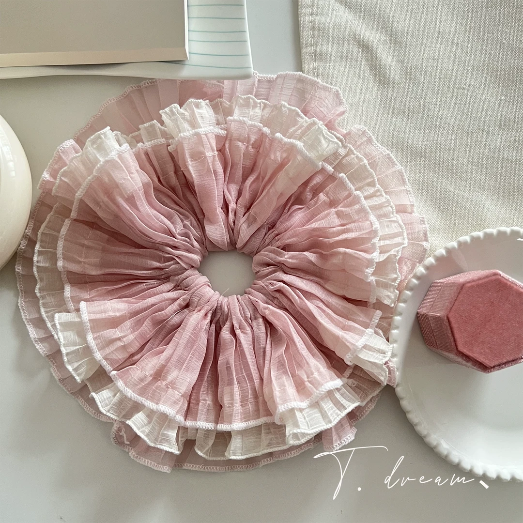 《甜甜的》双层薄纱发圈ins发饰女丸子头法式复古头绳头饰头花