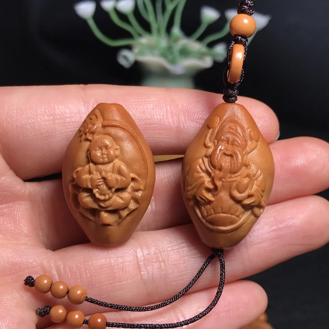 橄榄核手机挂件浮雕财神挂件吊坠财神爷钥匙挂坠配饰文玩手把件