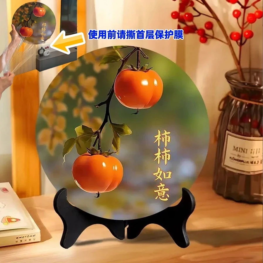 抢【2件套5·8】柿柿如意摆件财源滚滚现代装饰画餐厅办公室桌面摆台