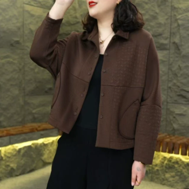 春季新款时尚翻领蝙蝠衫短外套女妈妈装休闲减龄宽松显瘦百搭上衣