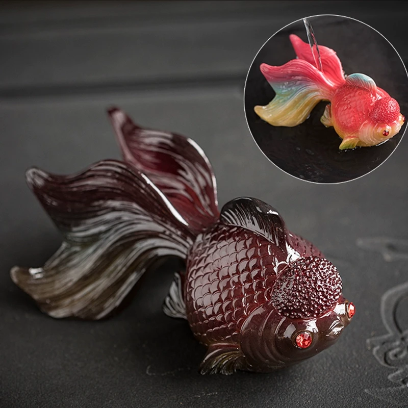 创意变色茶宠金鱼摆件精品可养鲤鱼茶桌高档招财茶宠物锦鲤摆设