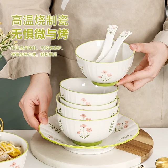 源头工厂裕行家用陶瓷米饭碗简约小清新汤面碗套装北欧高颜值餐具