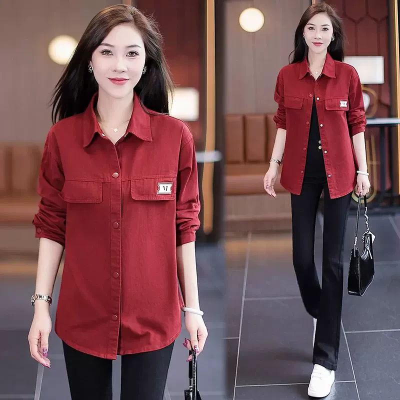 衬衫女中长款秋装2025新款韩版百搭显瘦衬衣休闲气质牛仔外套上衣