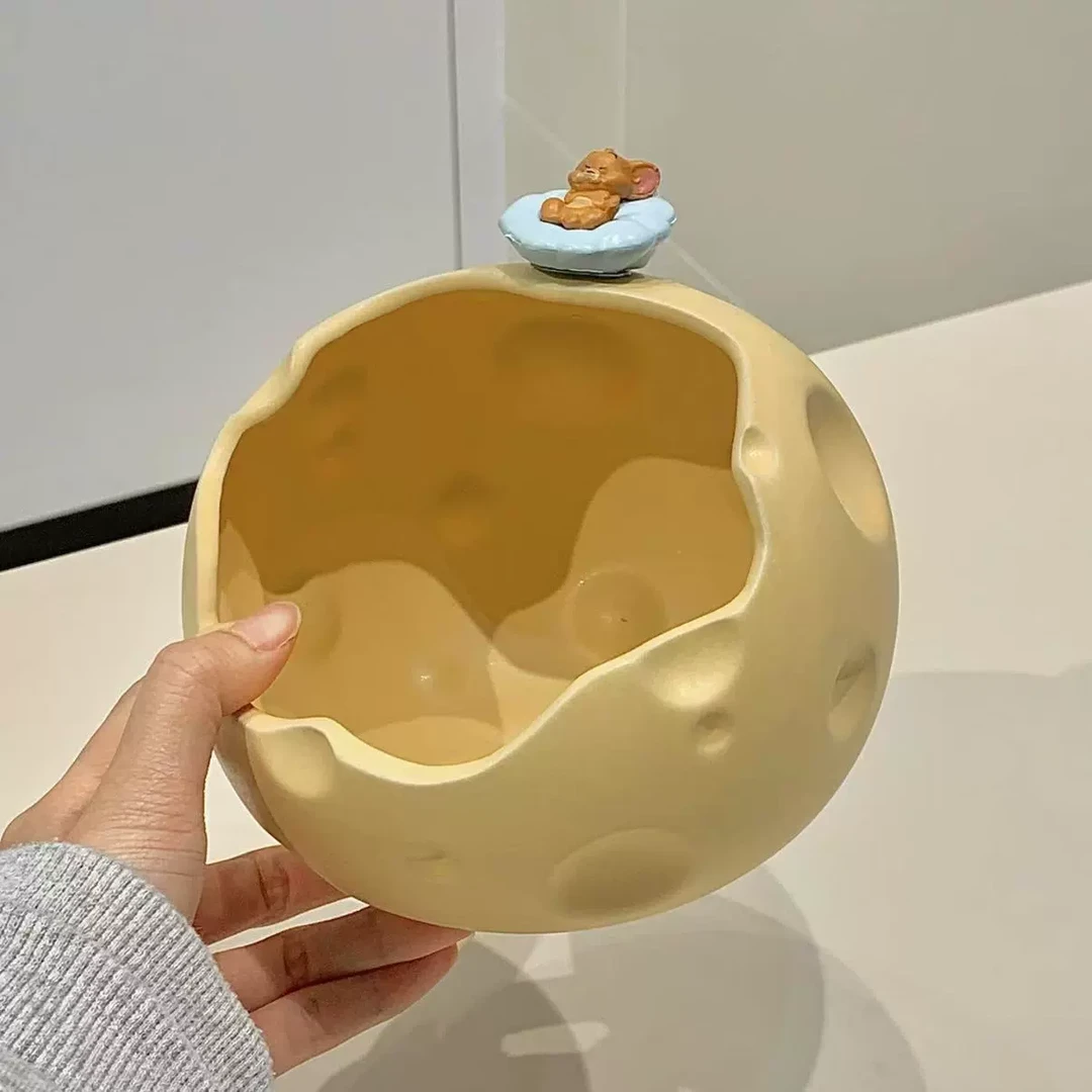 猫和老鼠奶酪入户玄关钥匙收纳陶瓷摆件家用烟灰缸收纳筐二合一