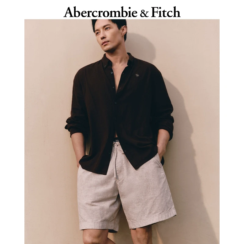 AF男装25夏季新款美式复古百搭亚麻混纺松紧腰宽松短裤KI128-5055