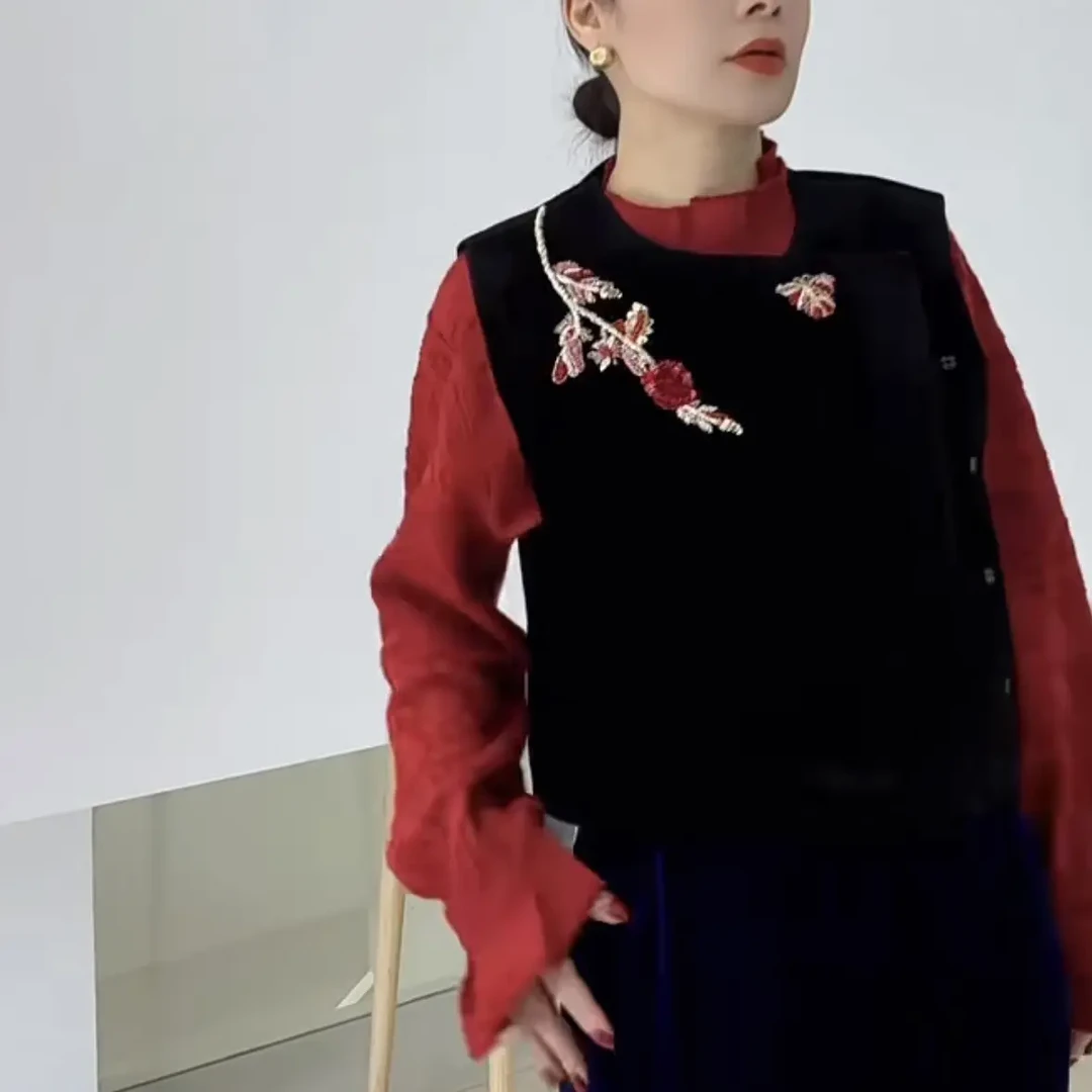 真丝丝绒钉珠绣花新中式百搭显瘦马甲
