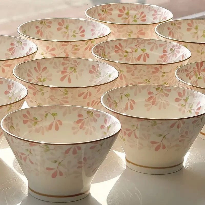 斗笠碗四季繁花日式专用5英寸家用陶瓷吃饭釉下彩米餐具饭碗H335