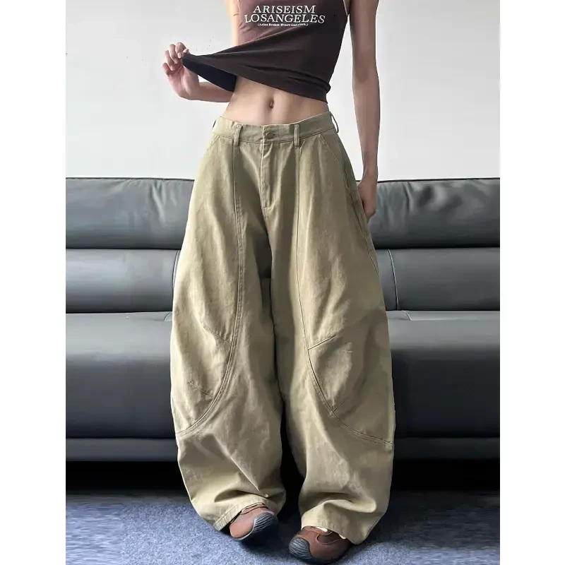 美式复古宽松弯刀裤男女痞帅潮牌高街工装解构简约廓形阔腿休闲裤