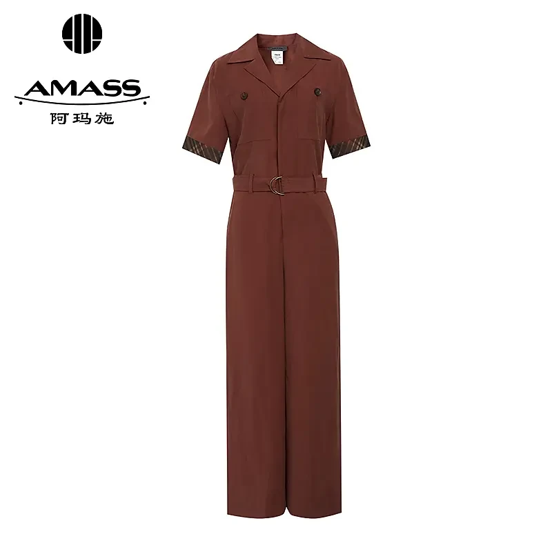 AMASS/阿玛施春季新款显瘦轻奢短袖翻边老爹领工装连体裤女510014