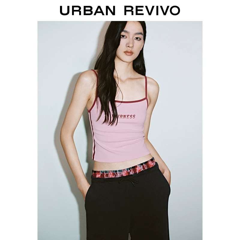 UR2025春季新品女装欧若风撞色字母短款修身吊带背心UYV450018